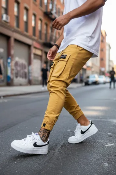 Pantaloni de trening cargo, crem, conici Y103 40-1