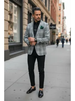 Sacou barbati slim fit in carouri 11811 X Sacou barbati slim fit in carouri 11811 X