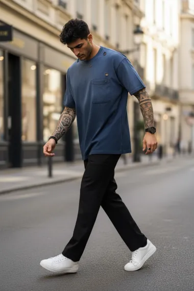 Tricou barbati, bleumarin degrade, oversize, premium Y003 11-2.2