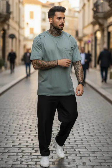 Tricou barbati, gri degrade, oversize, premium Y003 11-4.2