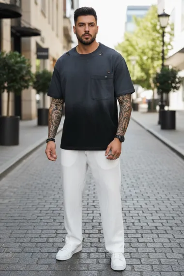 Tricou barbati, negru degrade, oversize, premium Y003 11-2.1