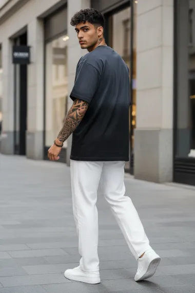 Tricou barbati, negru degrade, oversize, premium Y003 11-2.1