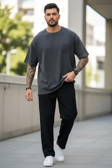 Tricou barbati, gri , oversize, premium Y007 11-6.2