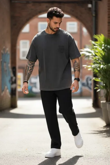 Tricou barbati, gri , oversize, premium Y007 11-6.2