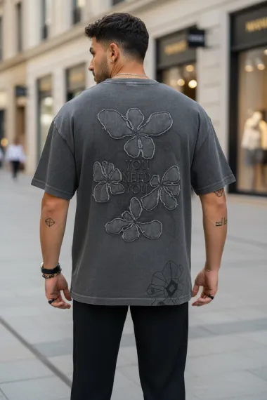 Tricou barbati, gri , oversize, premium Y007 11-6.2