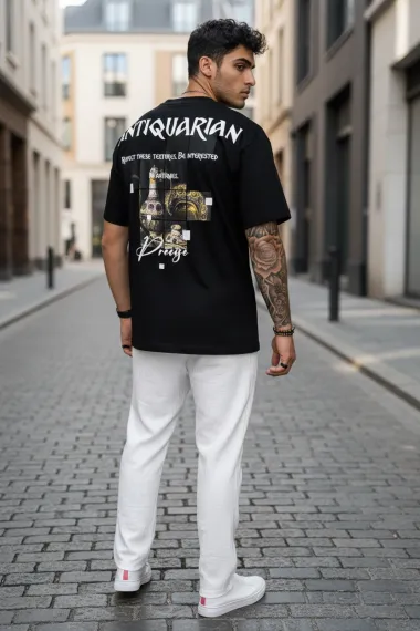 Tricou barbati, negru, oversize, premium Y027 11-4.2