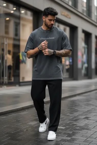 Tricou barbati, gri degrade, oversize, premium Y110 11-4.1