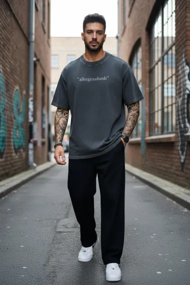 Tricou barbati, gri degrade, oversize, premium Y110 11-4.1