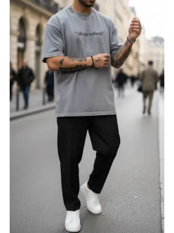 Tricou barbati, gri , oversize, premium Y110 11-4.1 Tricou barbati, gri , oversize, premium Y110 11-4.1