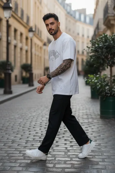 Tricou barbati, alb, oversize, premium Y188 11-4.1