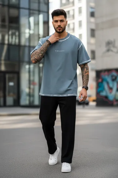 Tricou barbati, gri , oversize, premium Y218 11-3.1