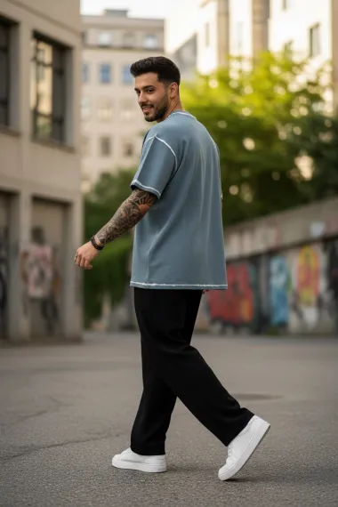 Tricou barbati, gri , oversize, premium Y218 11-3.1