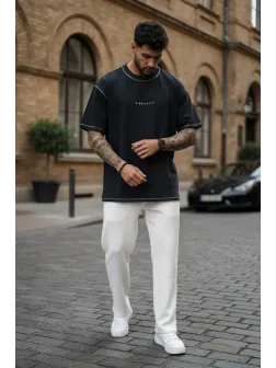 Tricou barbati, negru, oversize, premium Y218 11-3.2 Tricou barbati, negru, oversize, premium Y218 11-3.2