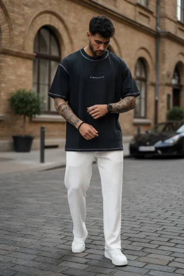 Tricou barbati, negru, oversize, premium Y218 11-3.2