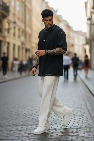 Tricou barbati, negru, oversize, premium Y218 11-3.2