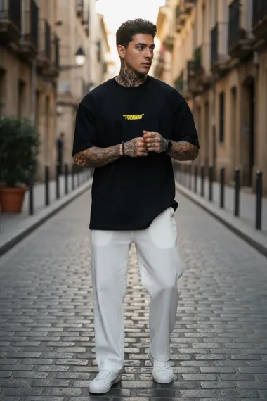 Tricou barbati, negru, oversize, premium Y262 11-5.2