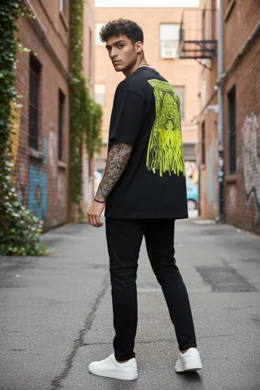 Tricou barbati, negru, oversize, premium Y262 11-5.2