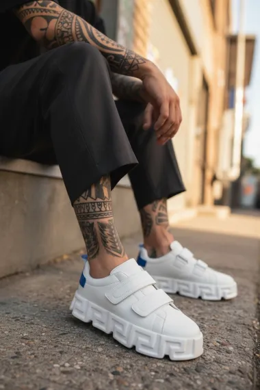 Adidasi barbati VSC Greca albi cu albastru, cu arici 092 N10-3