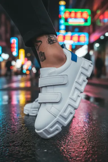 Adidasi barbati VSC Greca albi cu albastru, cu arici 092 N10-3