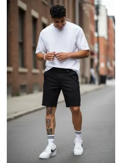 Pantaloni scurti casual, negri, 13058 O4-3.2