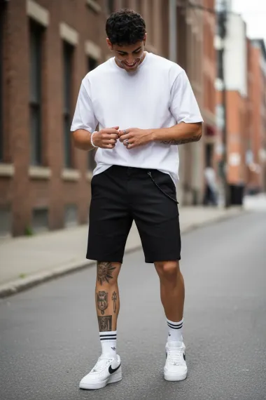 Pantaloni scurti casual, negri, 13058 O4-3.2