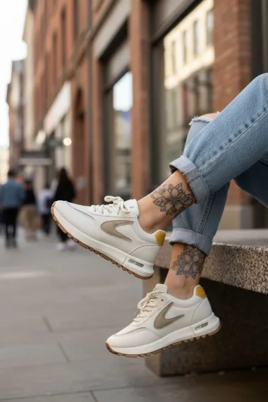 Adidasi dama casual, albi cu maro 266