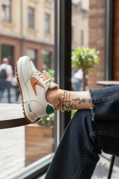 Adidasi dama casual, albi cu portocaliu 266