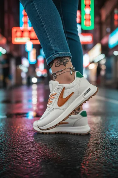 Adidasi dama casual, albi cu portocaliu 266