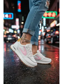 Adidasi dama casual, albi cu roz 266
