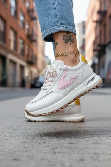 Adidasi dama casual, albi cu roz 266