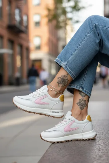 Adidasi dama casual, albi cu roz 266