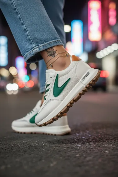 Adidasi dama casual, albi cu verde 266