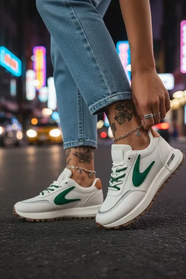 Adidasi dama casual, albi cu verde 266