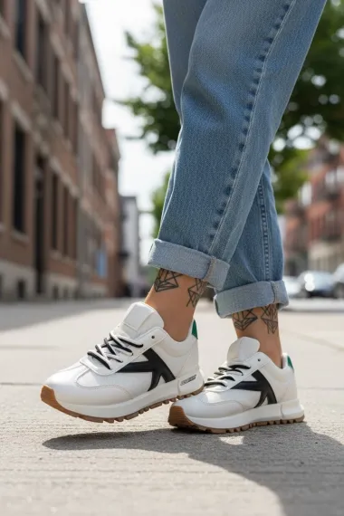 Adidasi dama albi cu negru, casual 70456