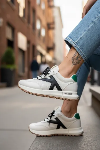 Adidasi dama albi cu negru, casual 70456