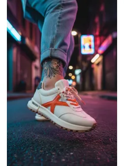 Adidasi dama albi cu portocaliu, casual 70456