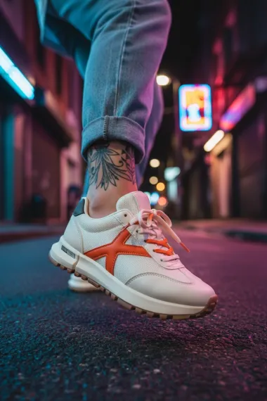 Adidasi dama albi cu portocaliu, casual 70456