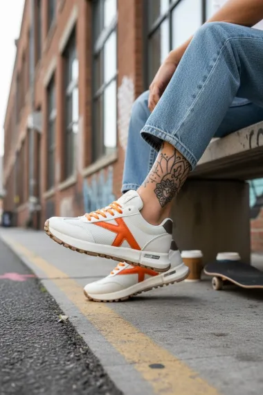 Adidasi dama albi cu portocaliu, casual 70456