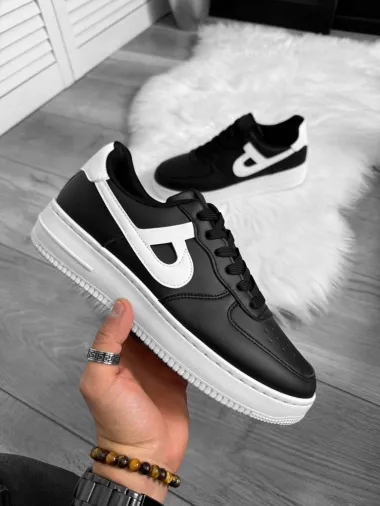 Adidasi barbati casual, negri cu talpa alba A99