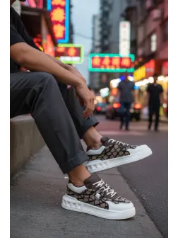 Adidasi barbati casual, albi cu auriu, VLT L75