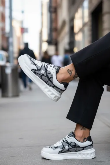 Adidasi barbati casual, albi cu gri, VLT L75