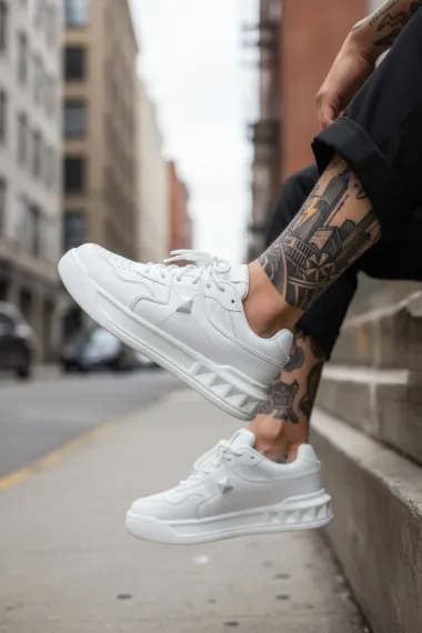 Adidasi barbati casual, albi, VLT L75