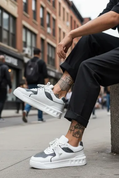 Adidasi barbati casual, albi cu gri, VLT L75