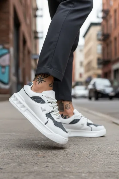 Adidasi barbati casual, albi cu gri, VLT L75