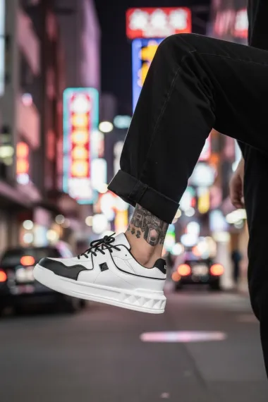 Adidasi barbati casual, albi cu negru, VLT L75