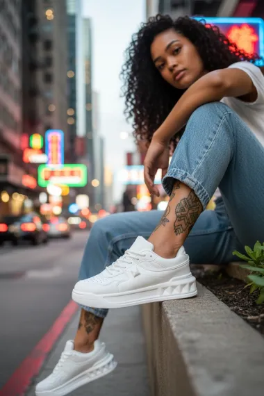 Adidasi dama casual, albi, VLT L77