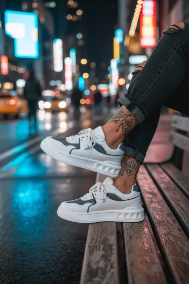 Adidasi dama casual, albi cu gri, VLT L77