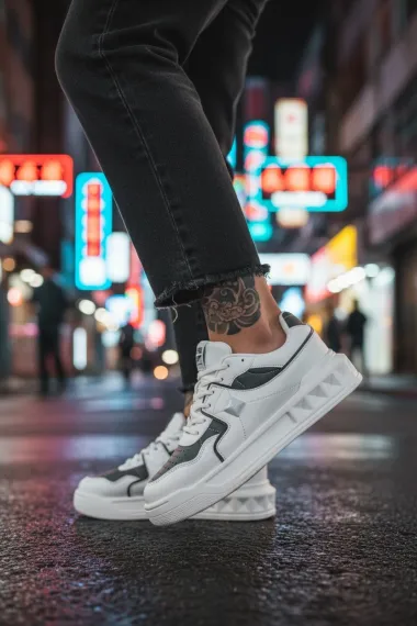 Adidasi dama casual, albi cu gri, VLT L77