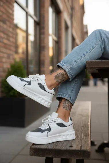 Adidasi dama casual, albi cu gri, VLT L77