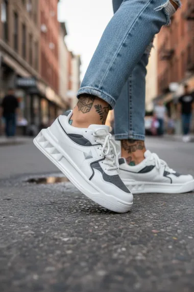 Adidasi dama casual, albi cu gri, VLT L77